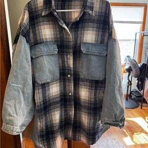 Fashion Nova Navy and Cream Plaid Shacket